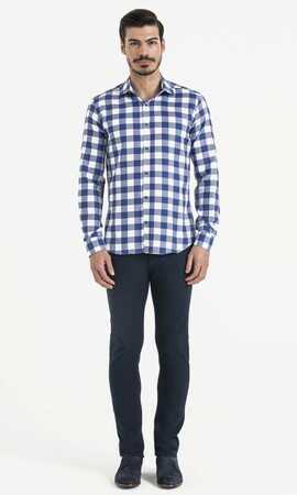 Lacivert Kareli Slim Fit Gömlek - 6