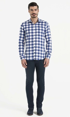 Lacivert Kareli Slim Fit Gömlek - 6