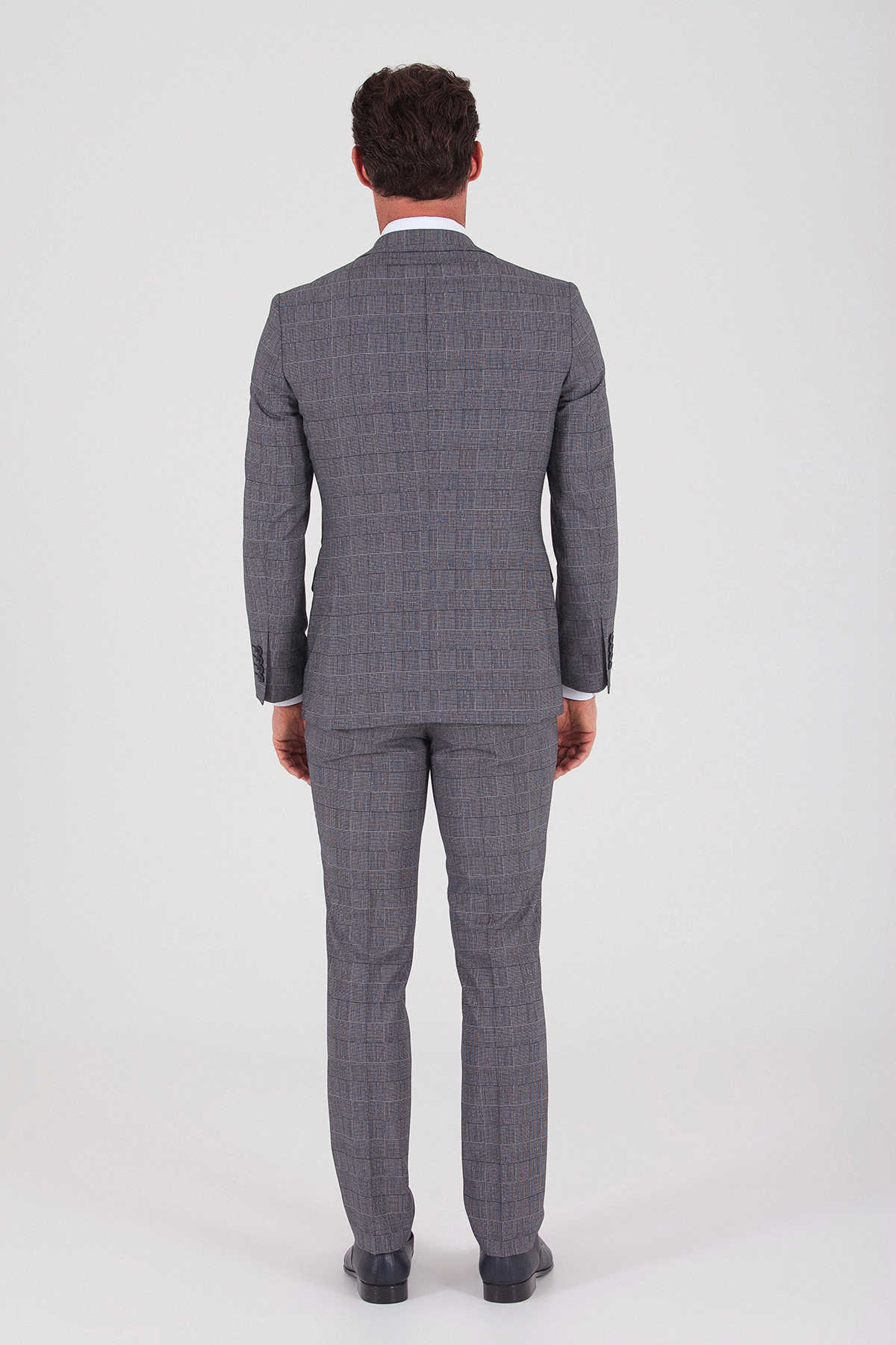 Kareli Slim Fit Lacivert Takım Elbise - 5