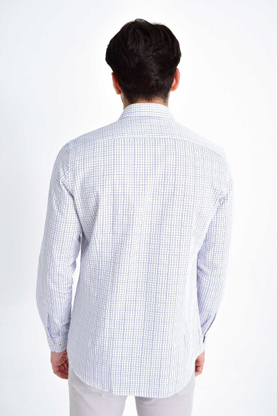 Lacivert Slim Fit Kareli 100% Pamuk Uzun Kol Spor Gömlek - 3