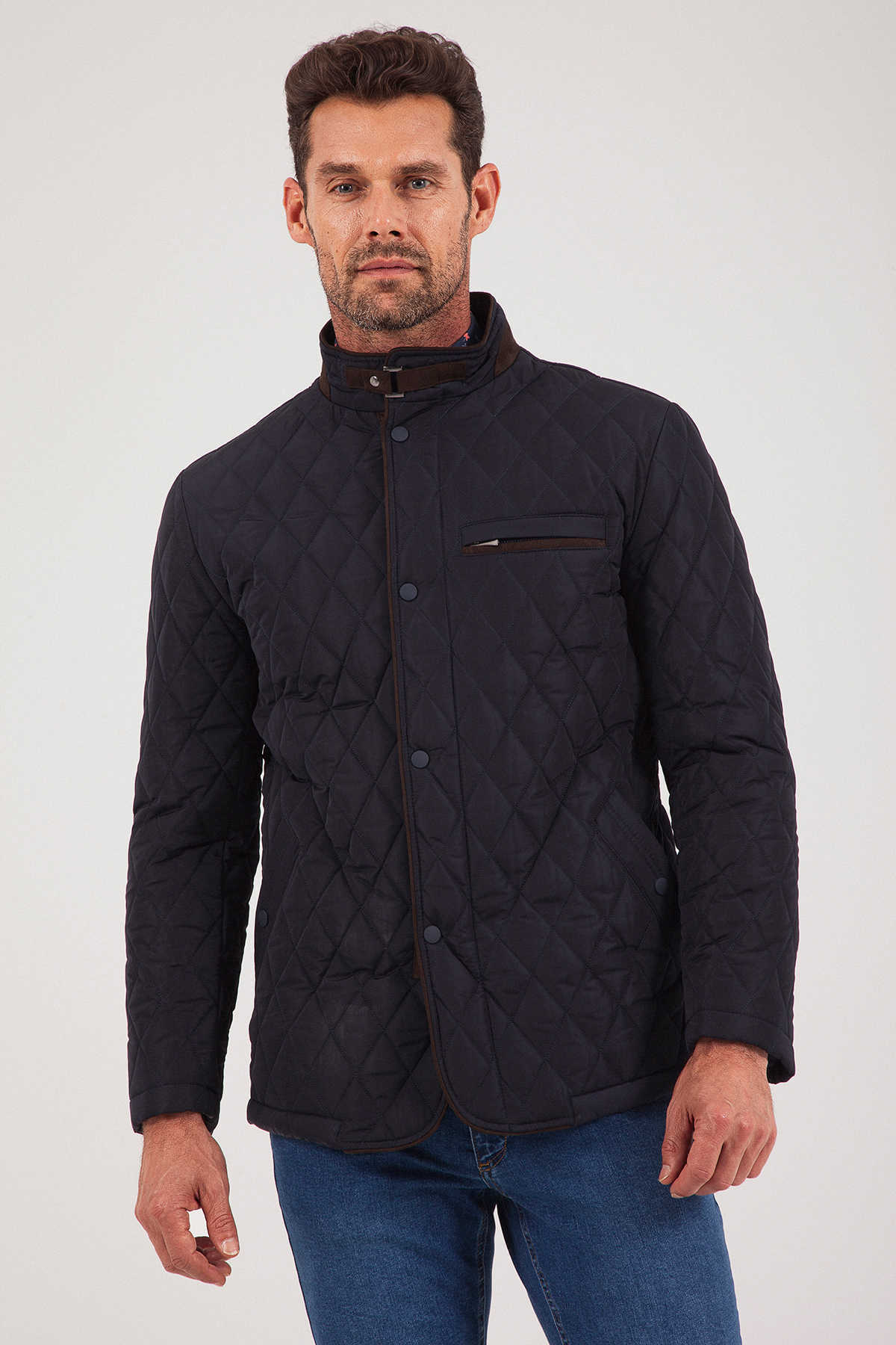 Lacivert Kapitone Mont - 1