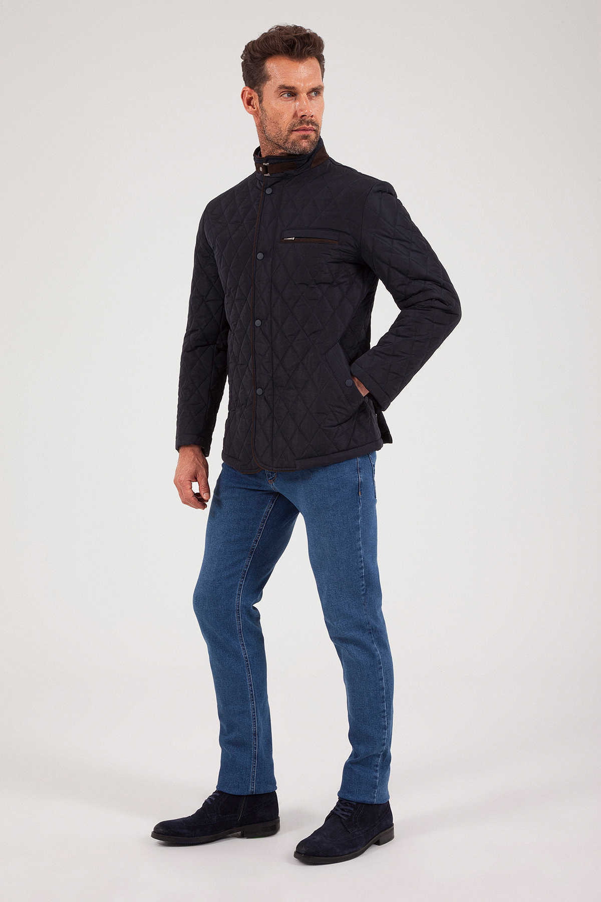 Lacivert Kapitone Mont - 2