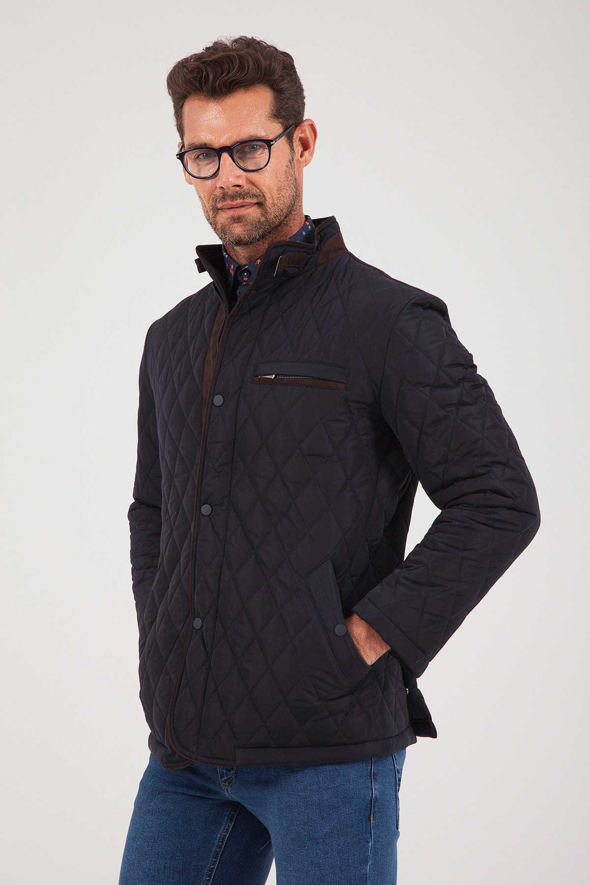 Lacivert Kapitone Mont - 5