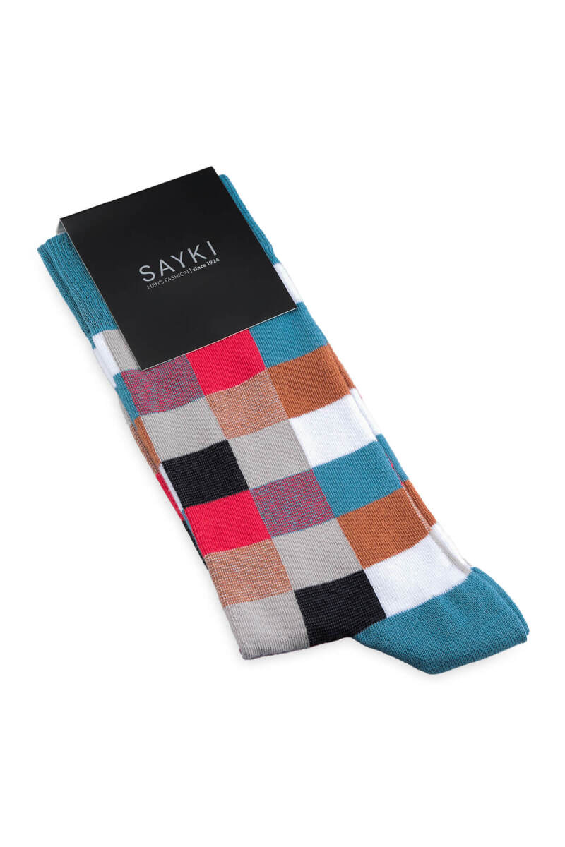 Lacivert Kareli Pamuk Çorap - Saykı