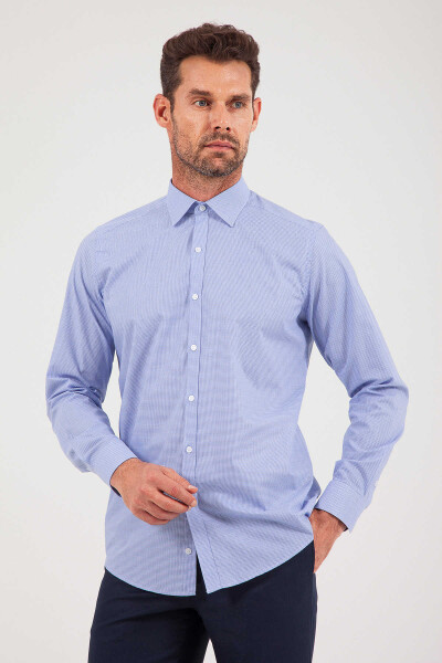 Lacivert Kareli Uzun Kol Gömlek - 1