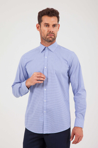 Lacivert Kareli Uzun Kol Gömlek - 4