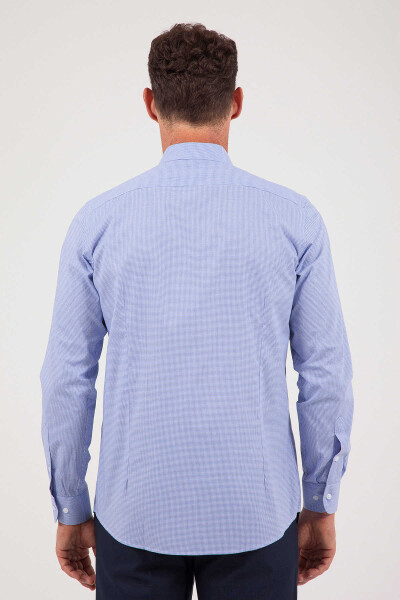 Lacivert Kareli Uzun Kol Gömlek - 5