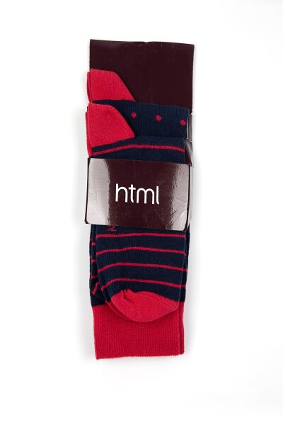 Lacivert Desenli İkili Soket Çorap - 1