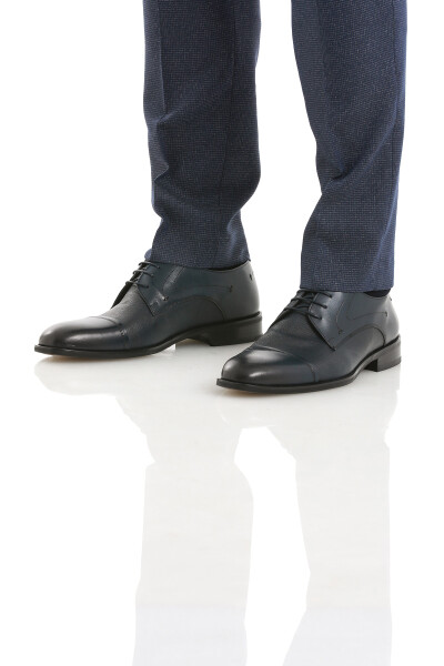 Lacivert Klasik Bağcıklı Deri Ayakkabı - 3