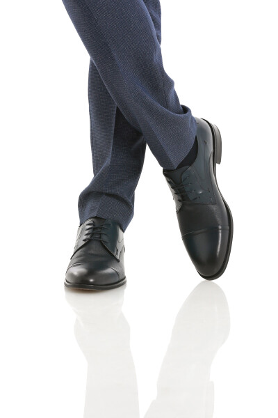 Lacivert Klasik Bağcıklı Deri Ayakkabı - 4