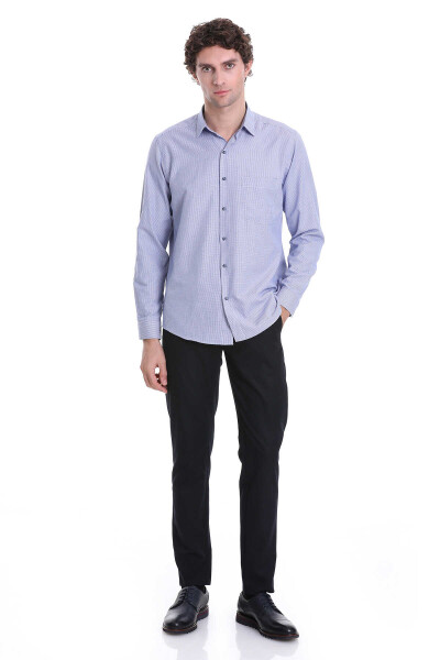 Lacivert Klasik Fit Desenli Pamuklu Slim Yaka Uzun Kollu Klasik Gömlek - 2