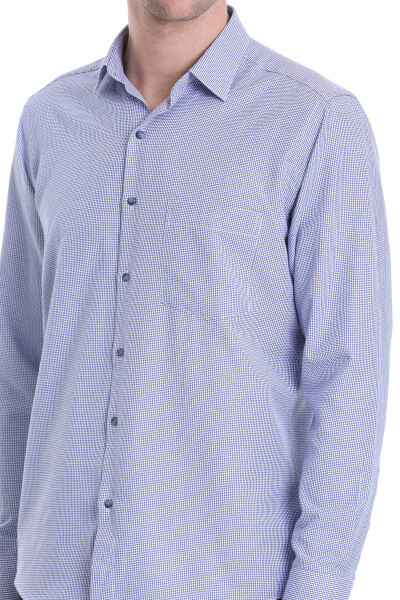 Lacivert Klasik Fit Desenli Pamuklu Slim Yaka Uzun Kollu Klasik Gömlek - 5