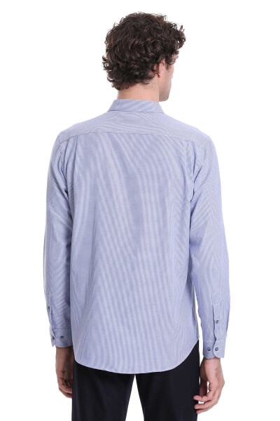 Lacivert Klasik Fit Desenli Pamuklu Slim Yaka Uzun Kollu Klasik Gömlek - 6