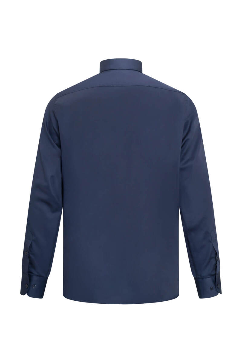 Lacivert Klasik Fit Slim Yaka 100% Pamuk Uzun Kollu Saten Gömlek - Saykı (1)