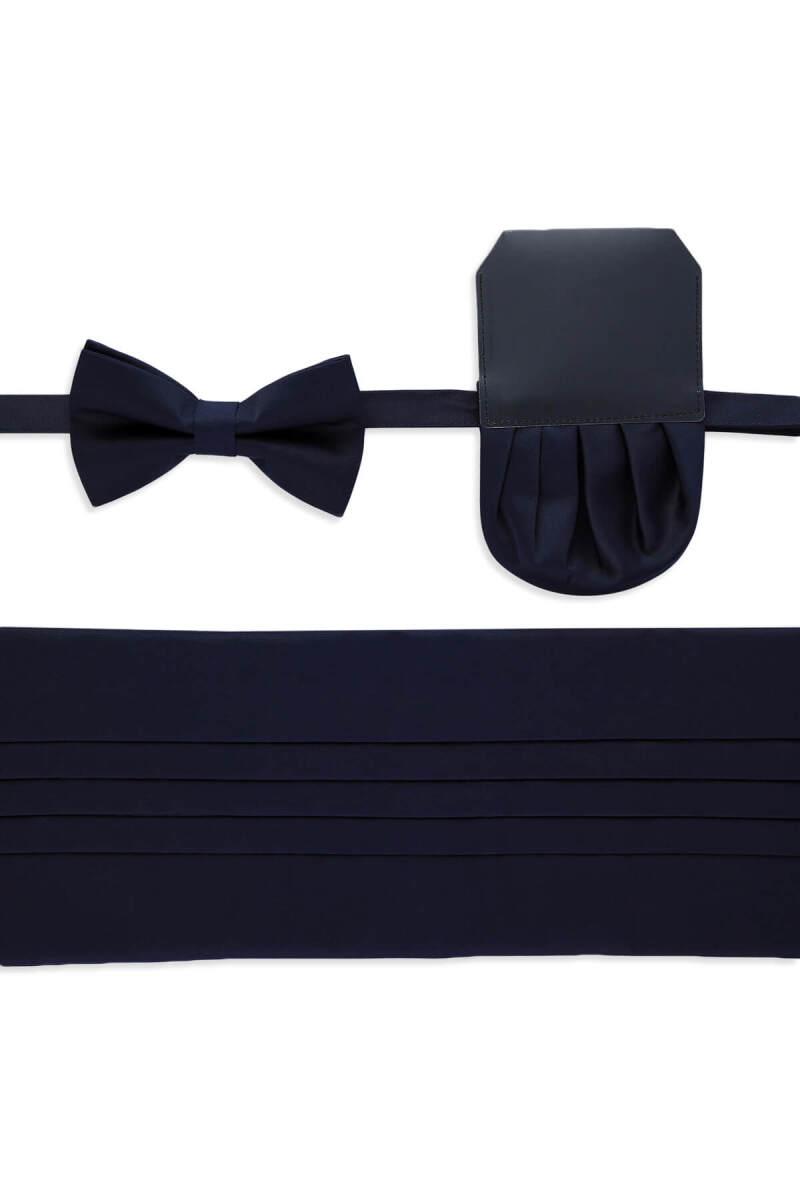 Lacivert Kuşak Papyon Mendil Set - Hatem Saykı