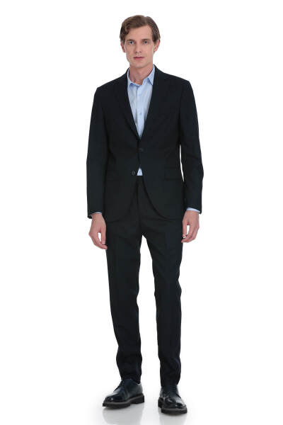 Lacivert Muscle Fit Mono Yaka Klasik Takım Elbise - 1