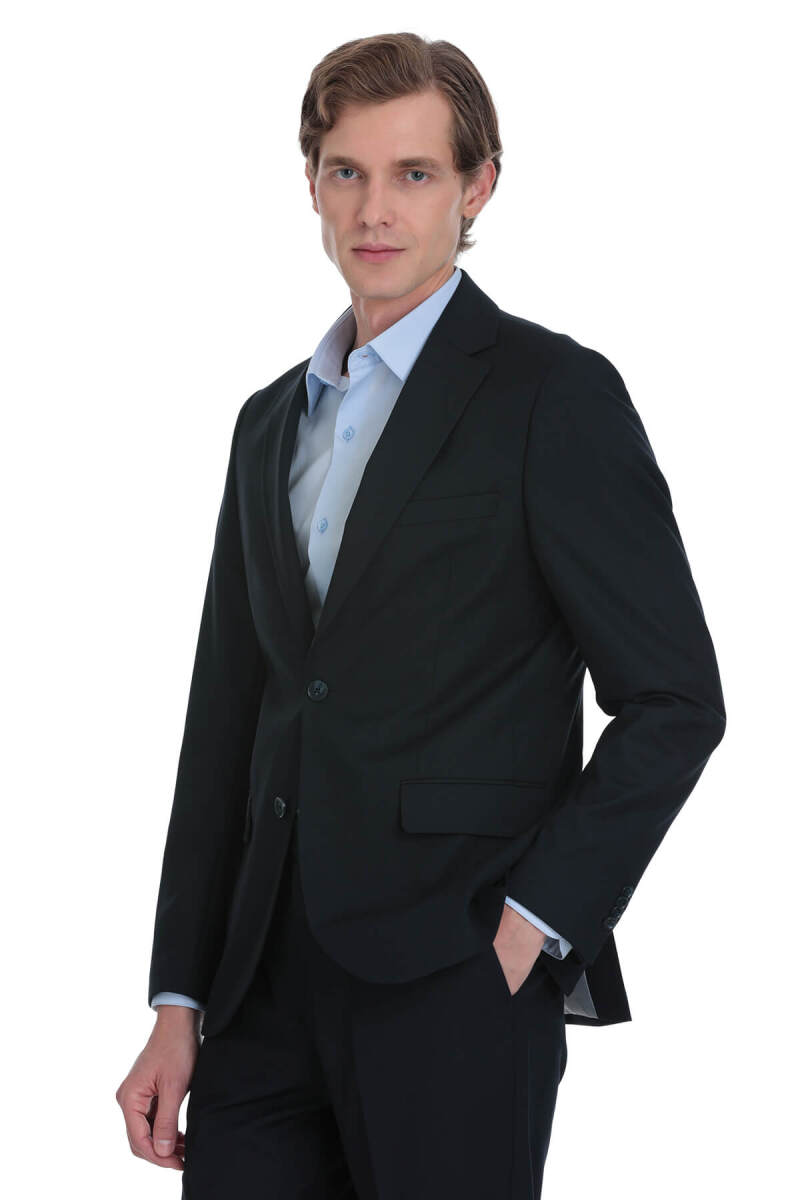 Lacivert Muscle Fit Mono Yaka Klasik Takım Elbise - Hatemoğlu (1)