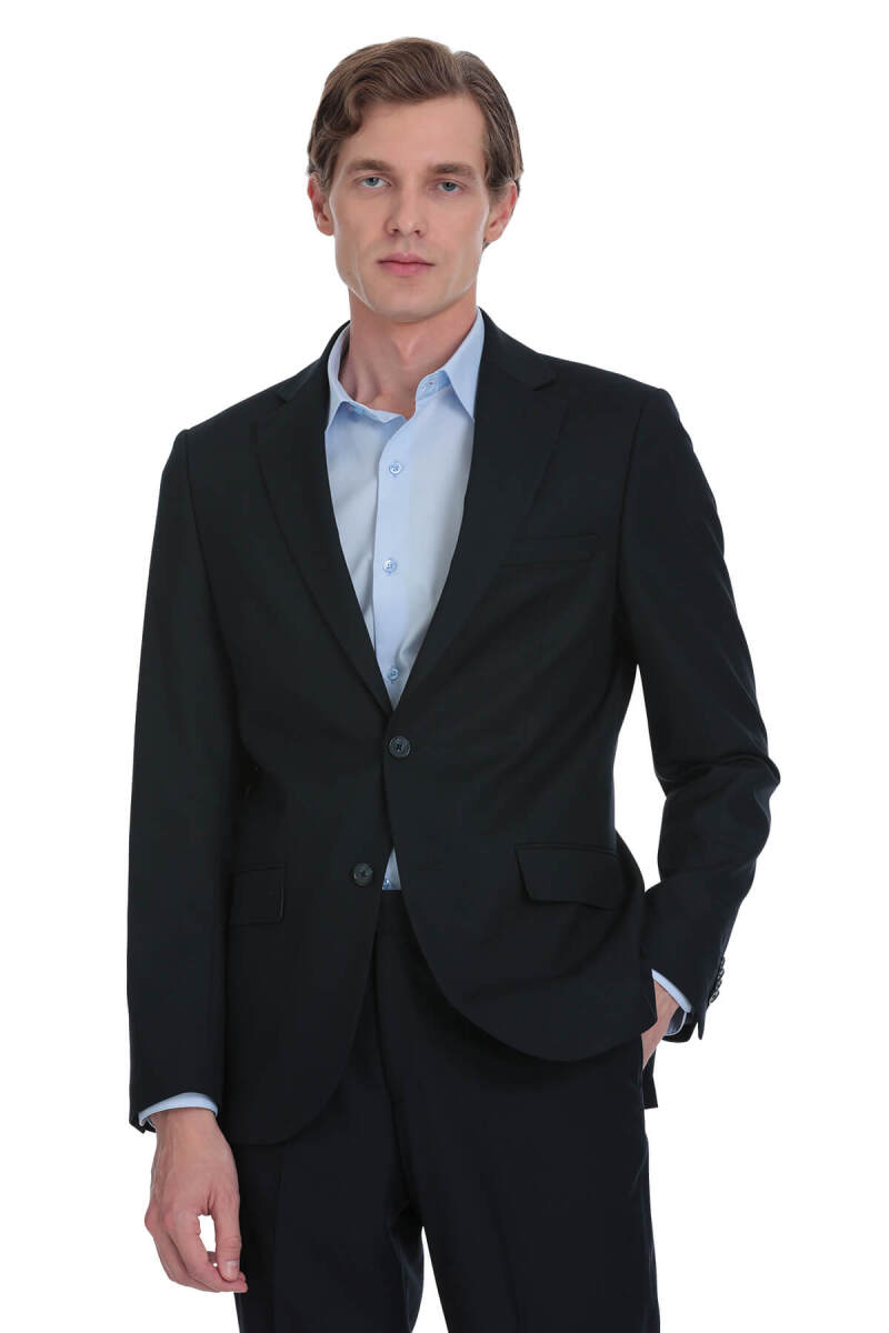 Lacivert Muscle Fit Mono Yaka Klasik Takım Elbise - Hatemoğlu (1)