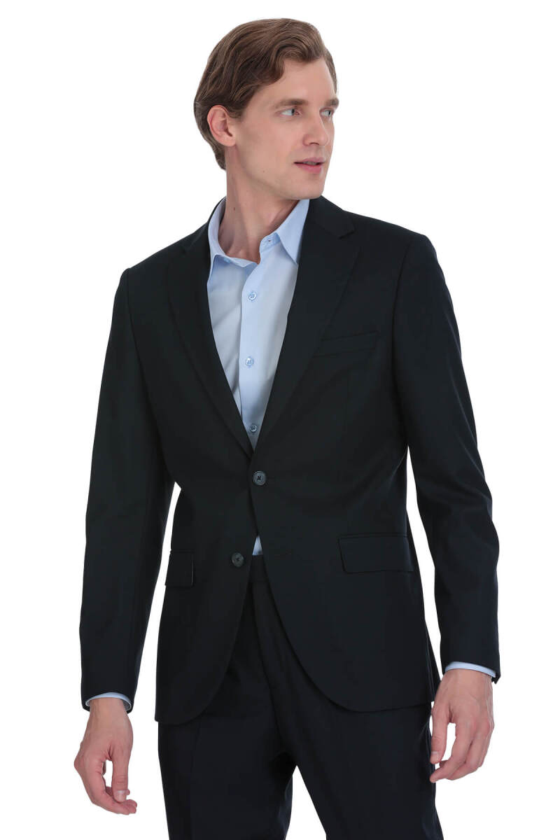 Lacivert Muscle Fit Mono Yaka Klasik Takım Elbise - Hatemoğlu (1)