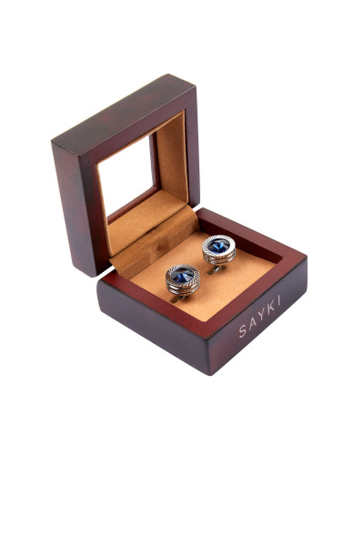 Oval Taşlı Desenli Kol Düğmesi - 2