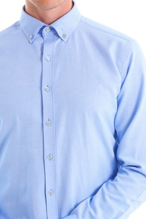 Lacivert Comfort Fit Baskılı Pamuklu Slim Yaka Uzun Kollu Klasik Gömlek - Thumbnail