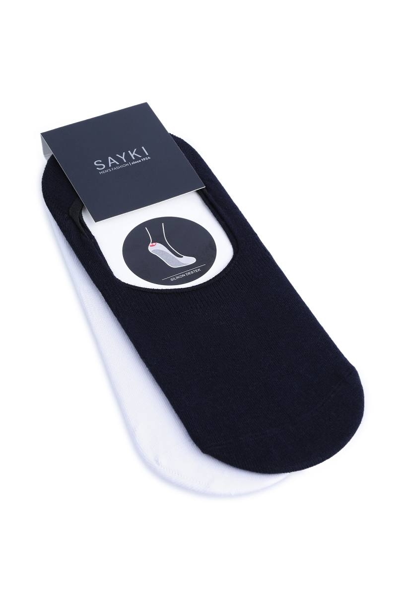 Lacivert-Beyaz Pamuklu İkili Babet Çorap - Hatem Saykı