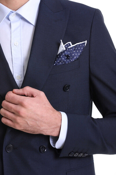 Lacivert Puantiyeli Cep Mendili - 9