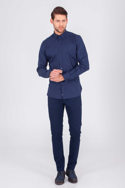Lacivert Slim Fit 100% Pamuk Uzun Kol Oxford Gömlek - 2