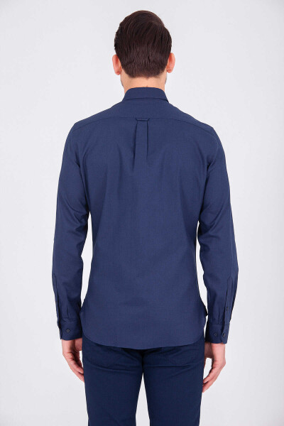 Lacivert Slim Fit 100% Pamuk Uzun Kol Oxford Gömlek - 4