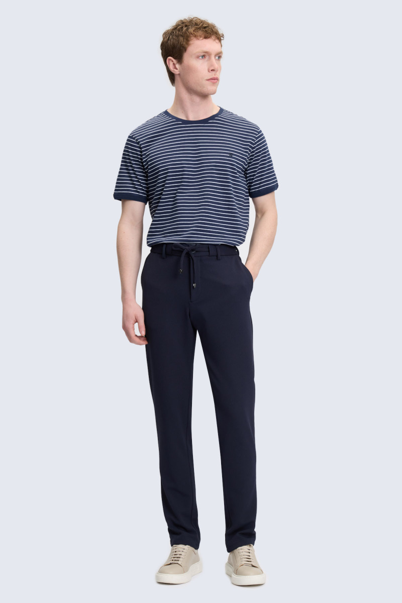 Lacivert Rahat Kesim Yandan Cepli Jogger Pantolon