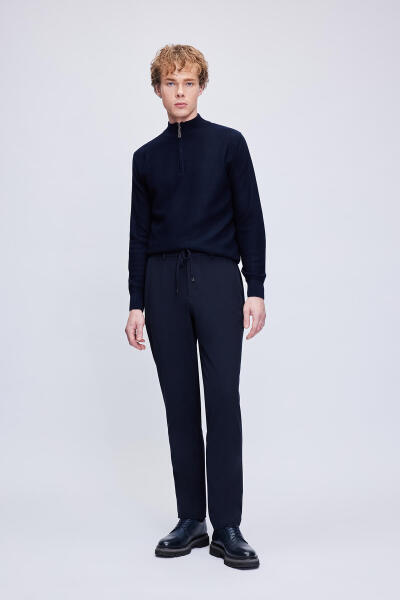 Lacivert Rahat Kesim Yandan Cepli Jogger Pantolon - 2