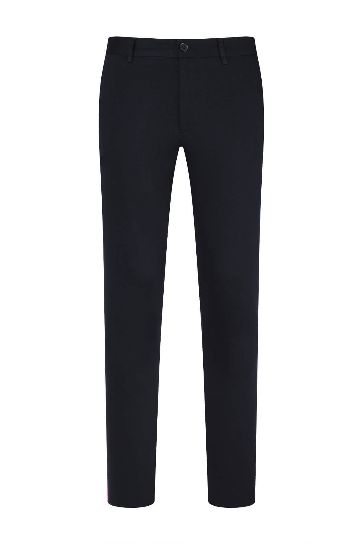 Lacivert Rahat Kesim Yandan Cepli Pamuklu Kanvas Pantolon - 1