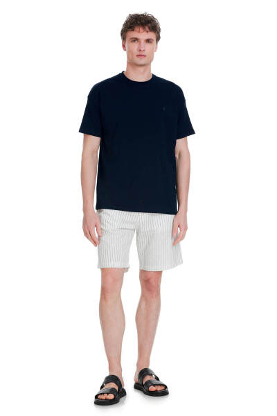 Lacivert Regular Fit 100% Pamuk Bisiklet Yaka Oversize Tişört - 2