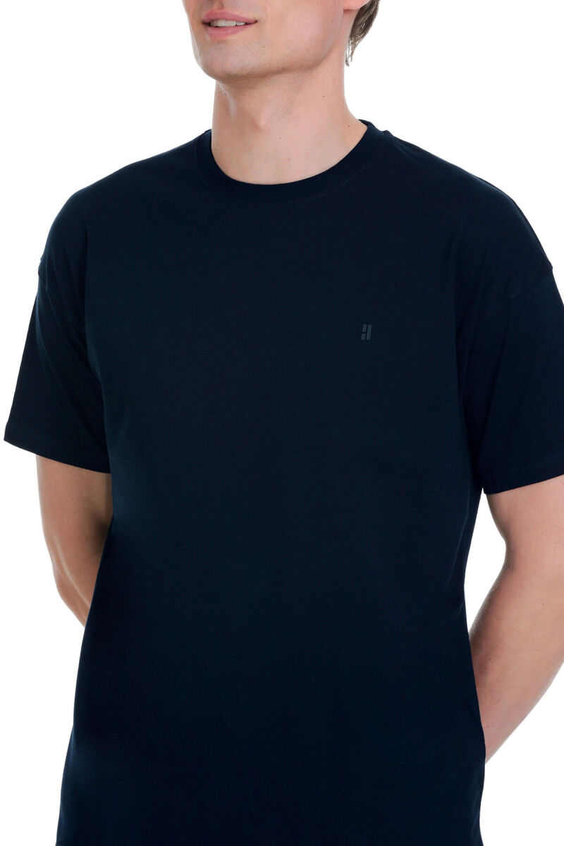 Lacivert Regular Fit 100% Pamuk Bisiklet Yaka Oversize Tişört - HTML (1)