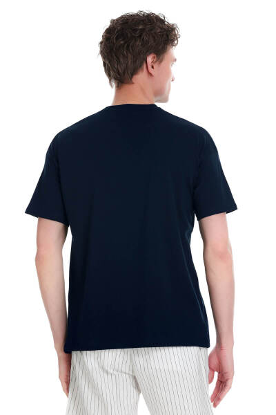 Lacivert Regular Fit 100% Pamuk Bisiklet Yaka Oversize Tişört - 5