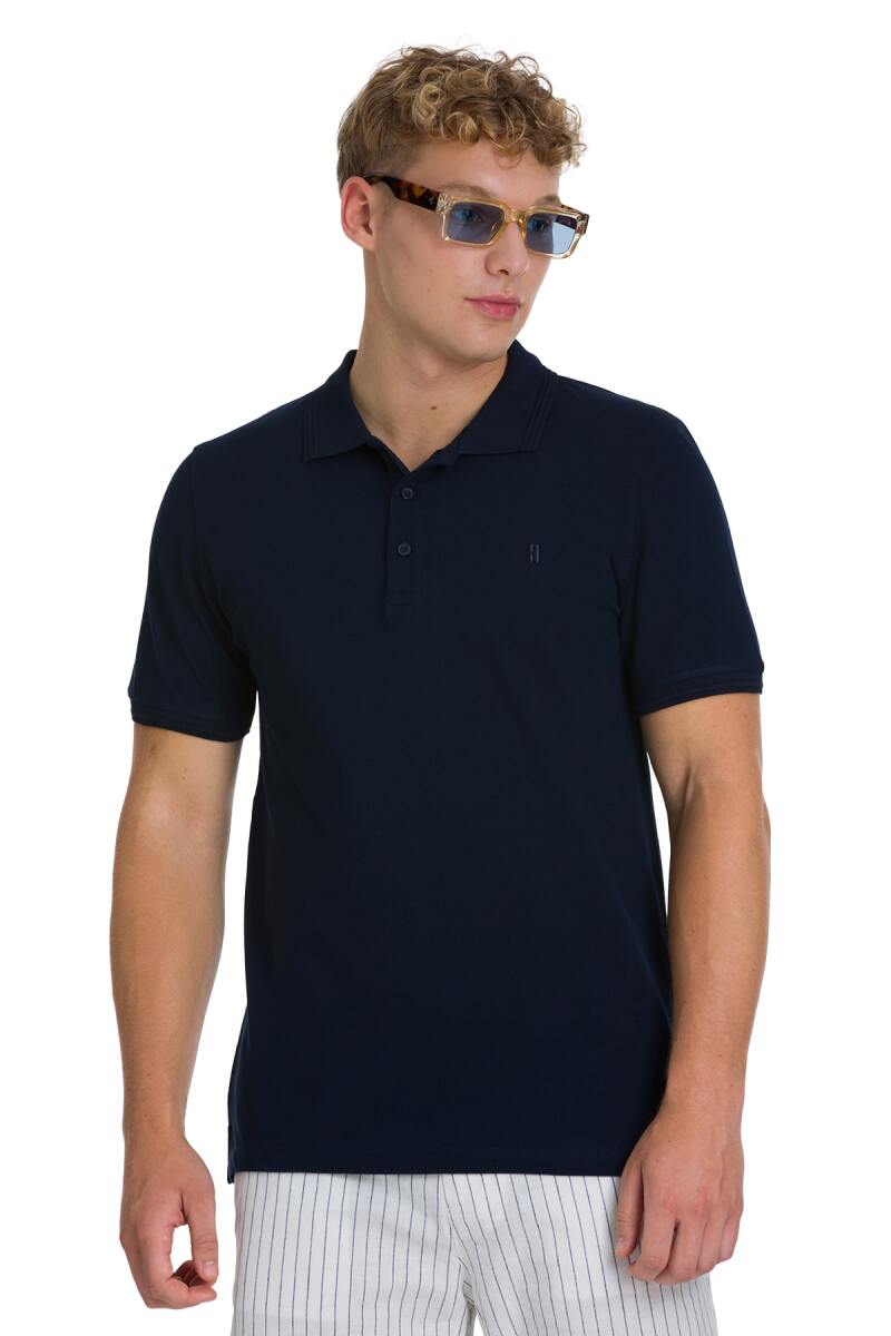 Lacivert Regular Fit 100% Pamuk Kıvrılmaz Polo Yaka Tişört