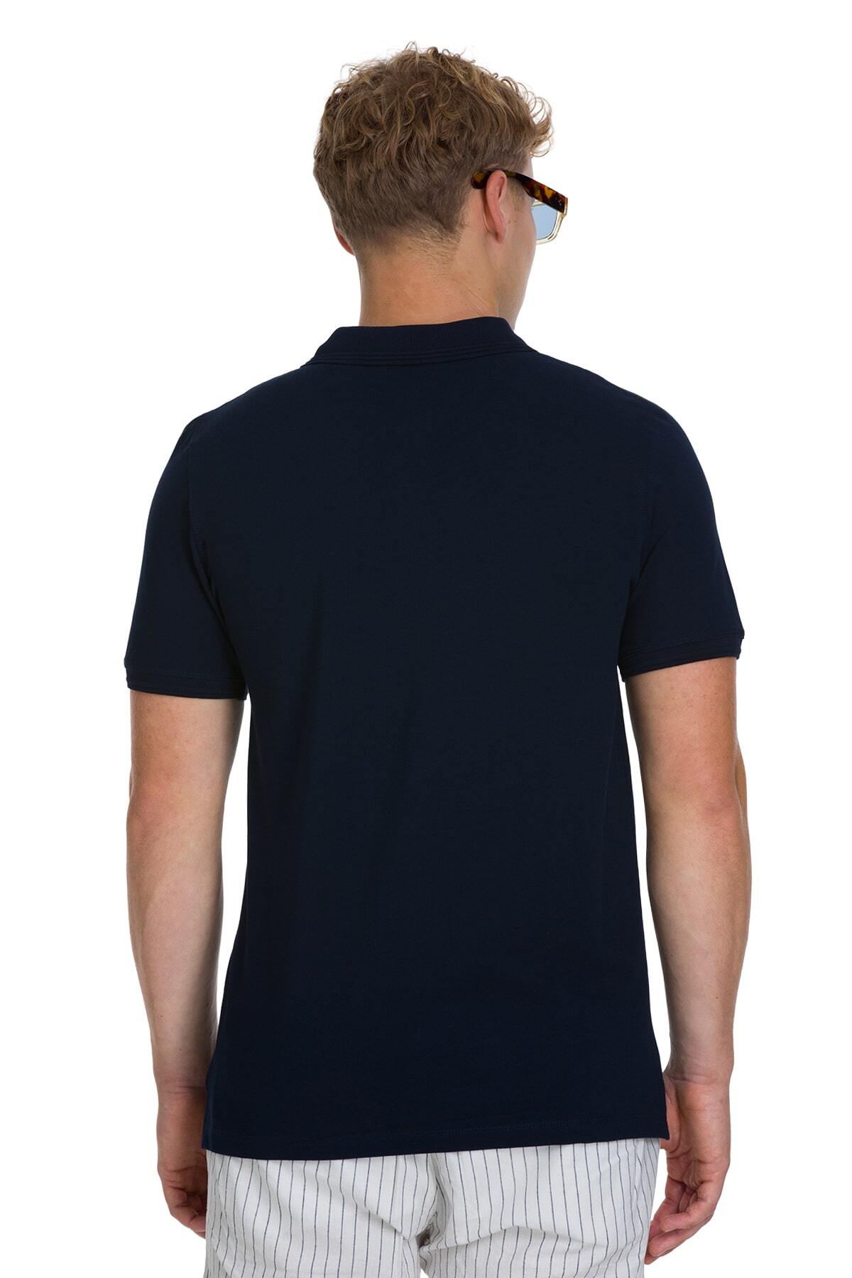 Lacivert Regular Fit 100% Pamuk Kıvrılmaz Polo Yaka Tişört - 5