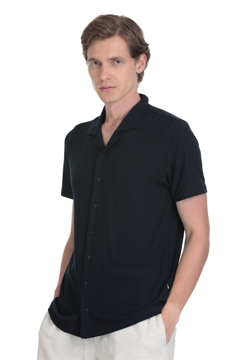 Lacivert Regular Fit Apaş Yaka Gömlek - Saykı