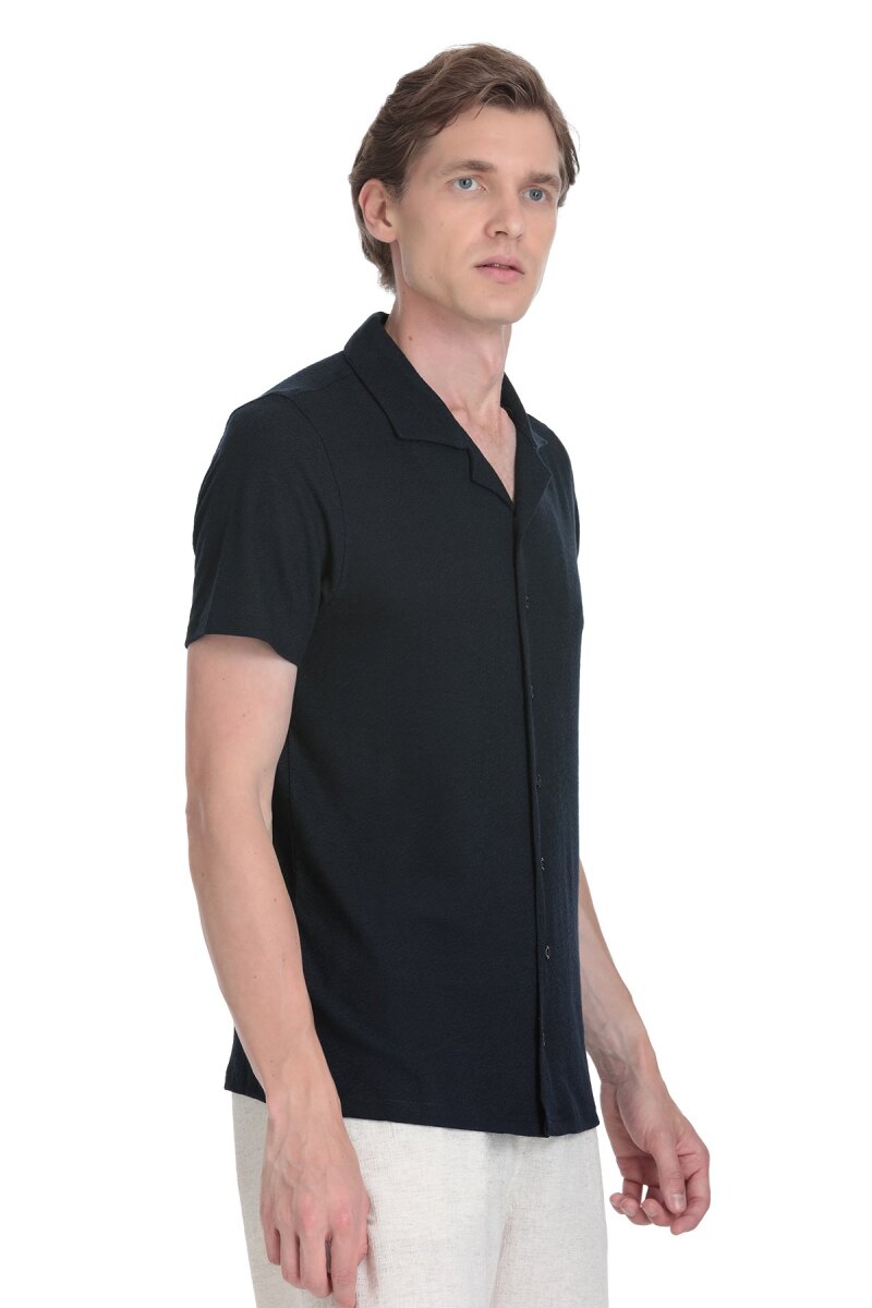 Lacivert Regular Fit Apaş Yaka Gömlek - Saykı (1)