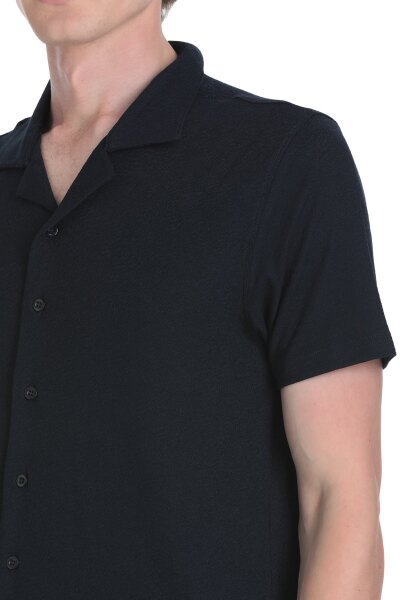 Lacivert Regular Fit Apaş Yaka Gömlek - 4