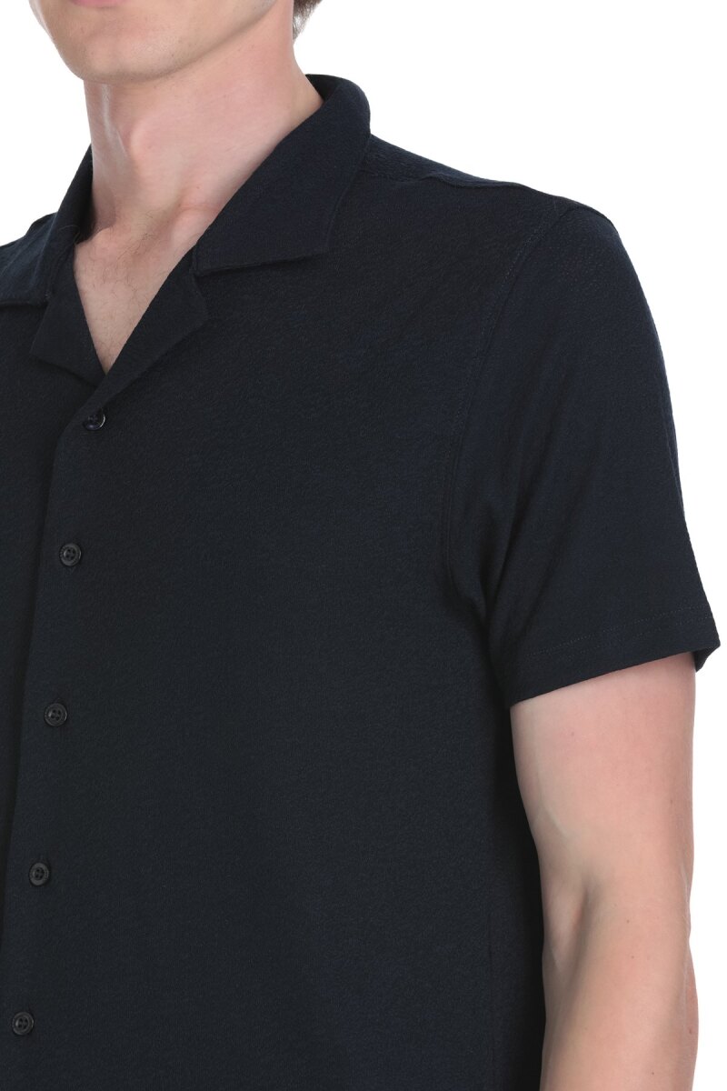 Lacivert Regular Fit Apaş Yaka Gömlek - Saykı (1)