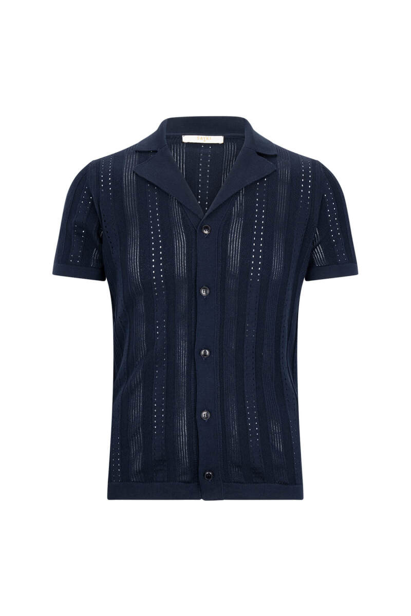 Lacivert Regular Fit Apaş Yaka Gömlek Tişört - Saykı