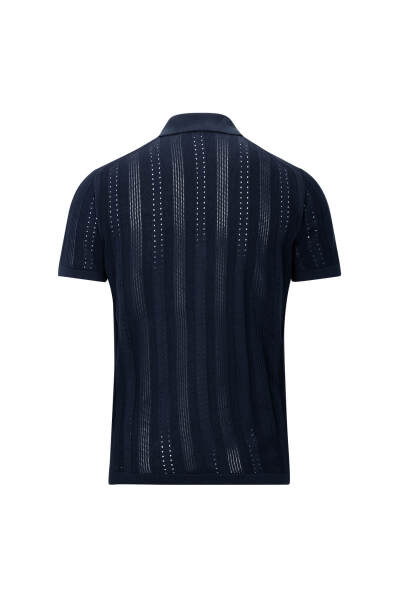 Lacivert Regular Fit Apaş Yaka Gömlek Tişört - 2