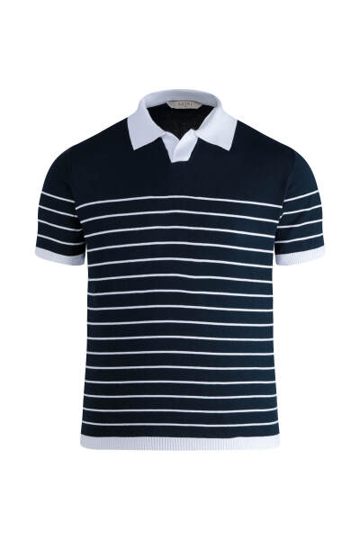 Lacivert Regular Fit Apaş Yaka Pamuklu Tişört 