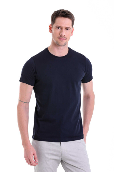 Lacivert Regular Fit Bisiklet Yaka 100% Pamuk Tişört 