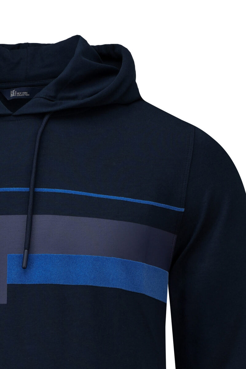 Lacivert Regular Fit Baskılı Kapüşonlu Sweatshirt - HTML (1)