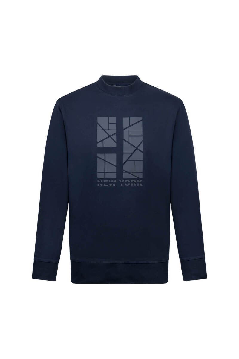 Lacivert Regular Fit Baskılı Pamuklu Bisiklet Yaka Sweatshirt - HTML