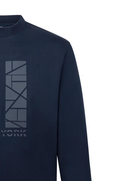 Lacivert Regular Fit Baskılı Pamuklu Bisiklet Yaka Sweatshirt - 3