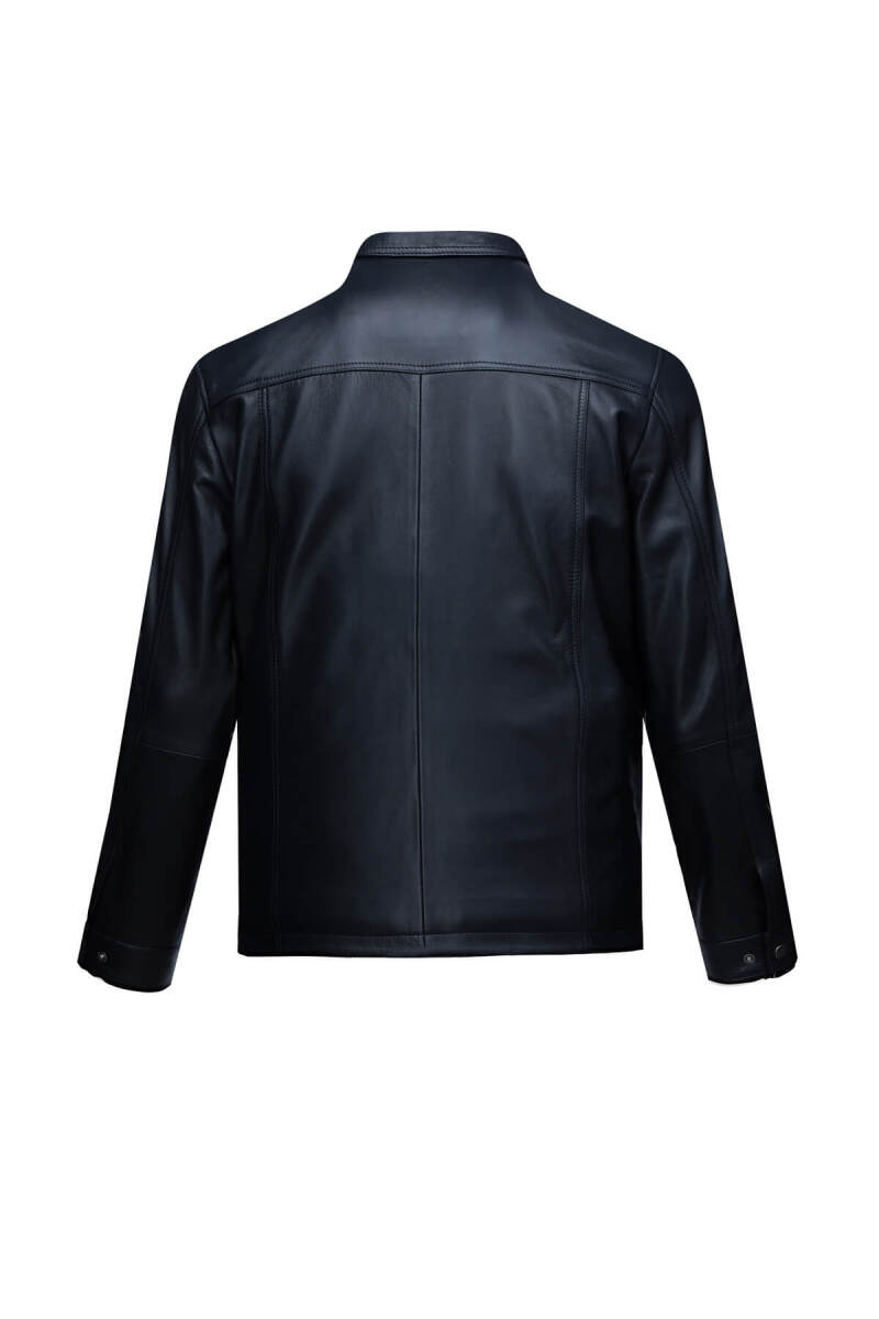 Lacivert Regular Fit Bebe Yaka 100% Hakiki Deri Mont - Saykı (1)