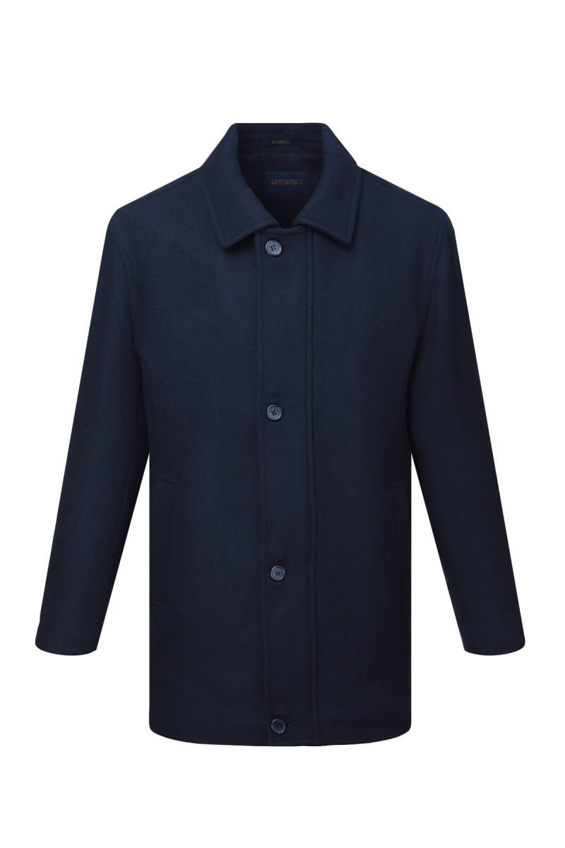 Lacivert Regular Fit Bebe Yaka Yünlü Kaban - Hatemoğlu